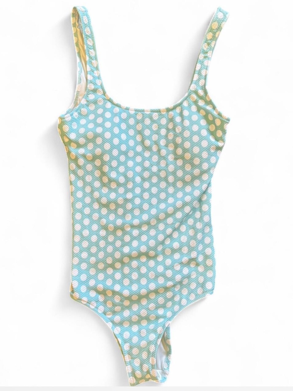 *NWT* AERIE Cheeky Aqua Blue White Polka Dot OnePiece Swimsuit —   XS